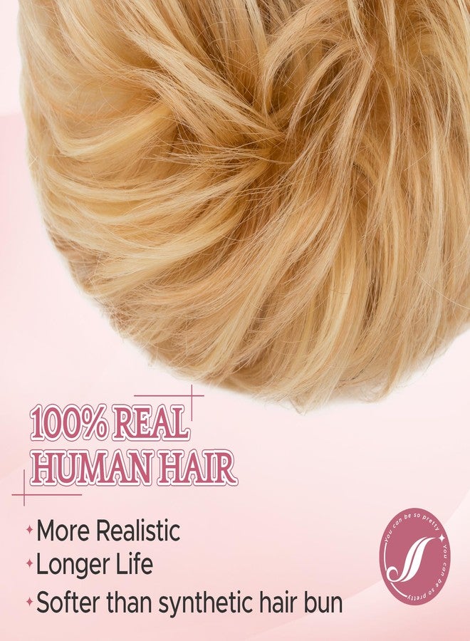 SEGO Messy Human Hair Bun Hairpieces Real Scrunchies 30g Larger Wavy Curly Rose Bun Updo Donut Chignon Ponytail Extensions for Women Girls-1 Count 30g #18RP613R Ash Blonde&Bleach Blonde - Image 2